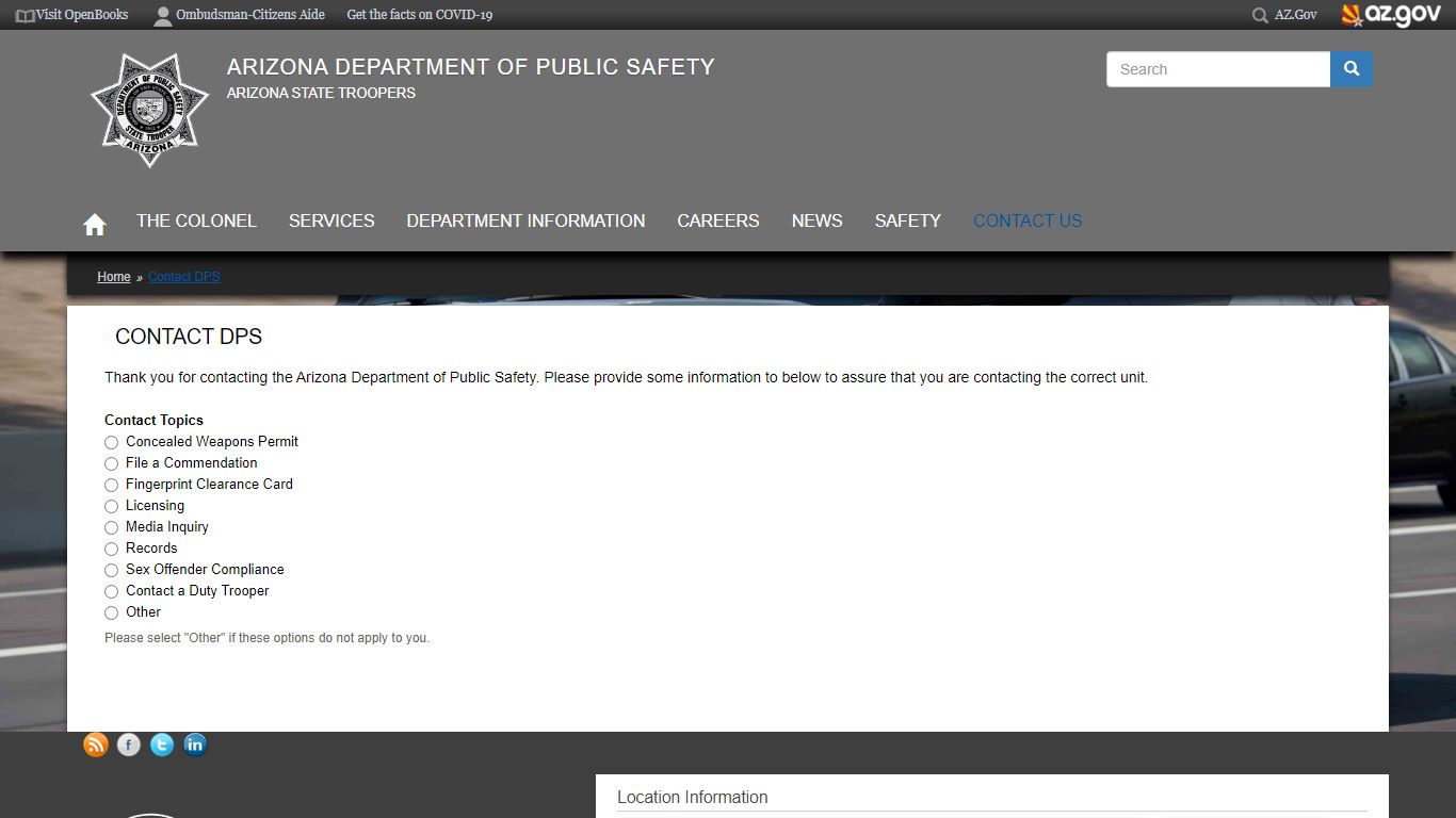 Contact DPS | Arizona Department of Public Safety